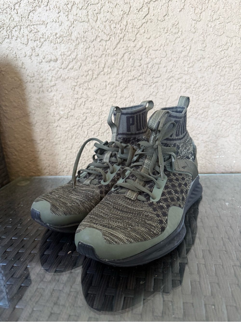 Puma Olive Knit High-Top Sneakers